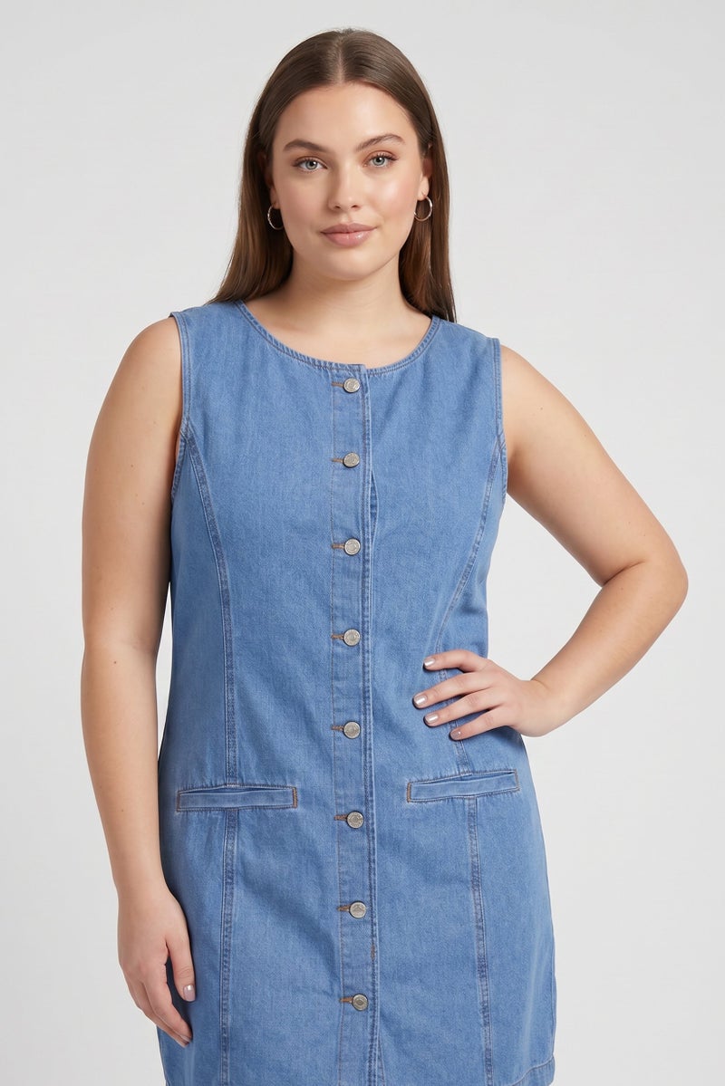Threadbare Women Washed Denim Mini Dress, Blue - Image 2