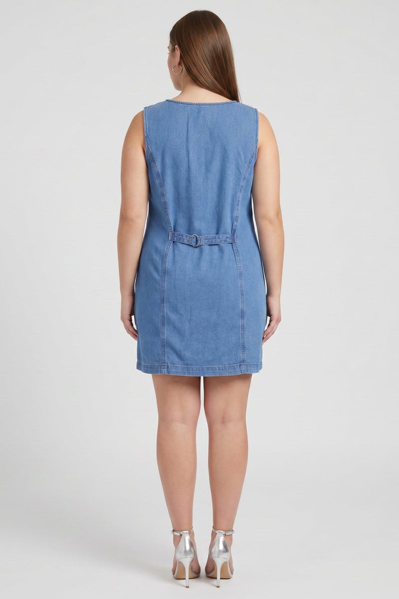 Threadbare Women Washed Denim Mini Dress, Blue - Image 4