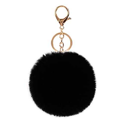 LUVI Artificial Faux Rabbit Fur Keychain Fluffy Plush Ball Pom Ball Charm Key Chain Purse Cute Car Key Decor Puff Purse Decor Handbag Bag Charm Decoration for Women Girls Black - Image 1
