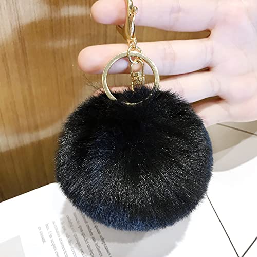 LUVI Artificial Faux Rabbit Fur Keychain Fluffy Plush Ball Pom Ball Charm Key Chain Purse Cute Car Key Decor Puff Purse Decor Handbag Bag Charm Decoration for Women Girls Black - Image 5