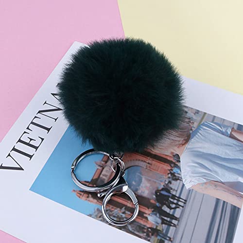 LUVI Artificial Faux Rabbit Fur Keychain Fluffy Plush Ball Pom Ball Charm Key Chain Purse Cute Car Key Decor Puff Purse Decor Handbag Bag Charm Decoration for Women Girls Black - Image 2