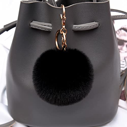 LUVI Artificial Faux Rabbit Fur Keychain Fluffy Plush Ball Pom Ball Charm Key Chain Purse Cute Car Key Decor Puff Purse Decor Handbag Bag Charm Decoration for Women Girls Black - Image 4