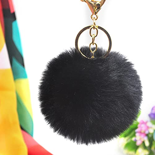 LUVI Artificial Faux Rabbit Fur Keychain Fluffy Plush Ball Pom Ball Charm Key Chain Purse Cute Car Key Decor Puff Purse Decor Handbag Bag Charm Decoration for Women Girls Black - Image 3
