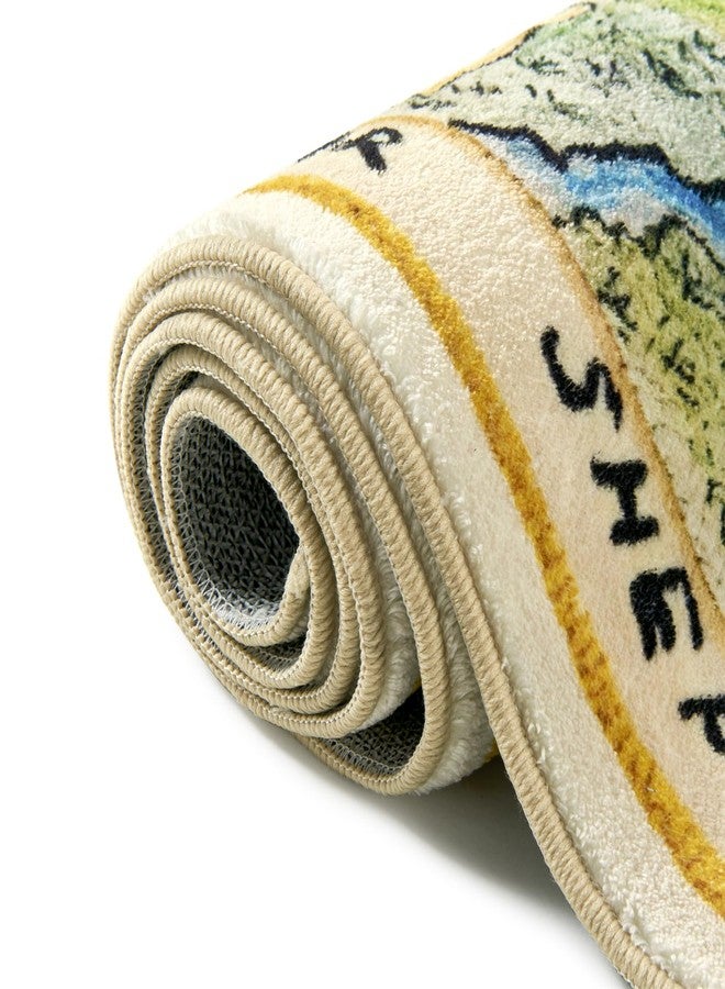 Estmy 4ft Cute Woodland Nursery Rugs for Girls Boys Neutral Non Slip Washable, Thin Pile Soft Cartoon Fun Map Round Kids Playroom Rug, Vintage Whimsical Retro Area Rugs Circle Carpet for Kids Bedroom - Image 4