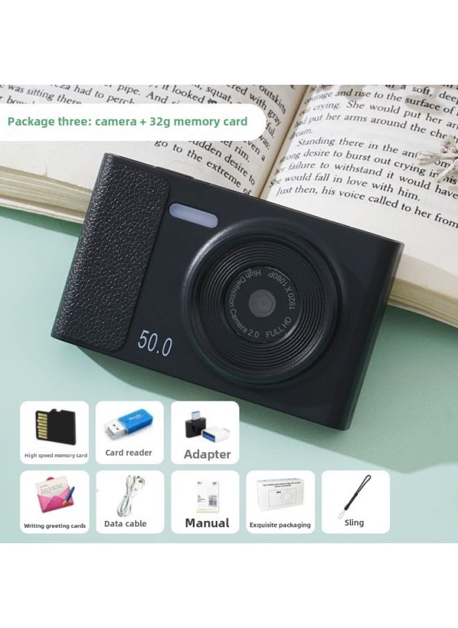 Generic 5000W HD Dual Camera Ccd Digital Camera Retro Affordable Student Campus HD Photographable Card Machine Single Continuation-Body Color:Knight Black  - 32g Memory Card  Can Be Uploaded To Mobile Phones  - Image 1