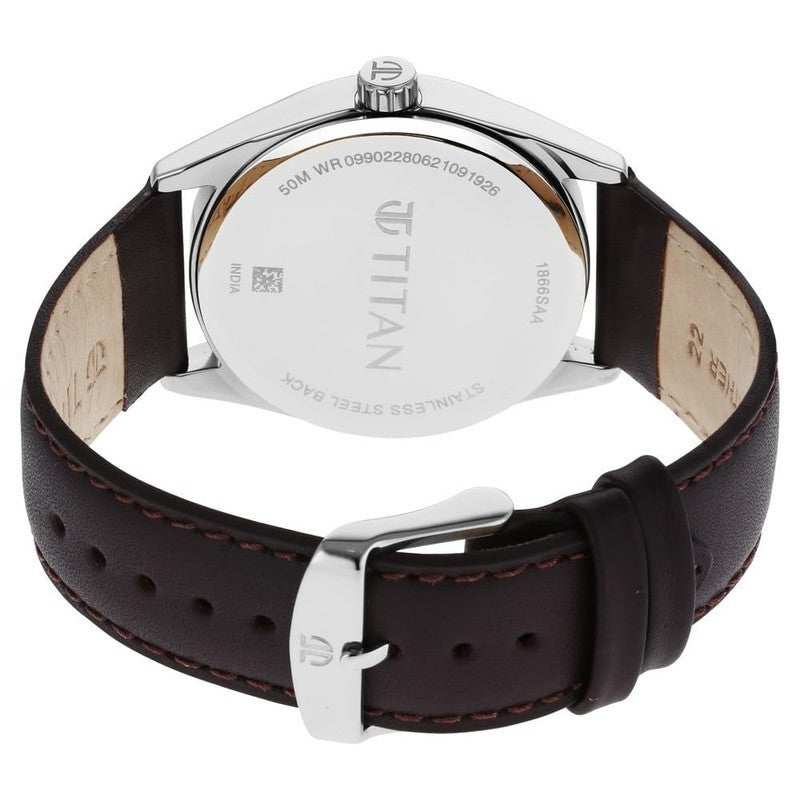 Titan Men Quartz Analog | Deep Blue Textured Dial with Brown Leather Strap | Minimalist Professional Style - 1866SL02 - Image 4