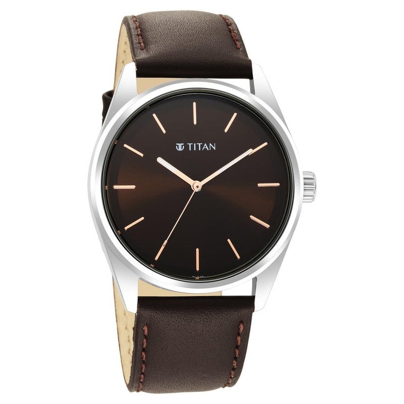 Titan Men Quartz Analog | Deep Blue Textured Dial with Brown Leather Strap | Minimalist Professional Style - 1866SL02 - Image 5