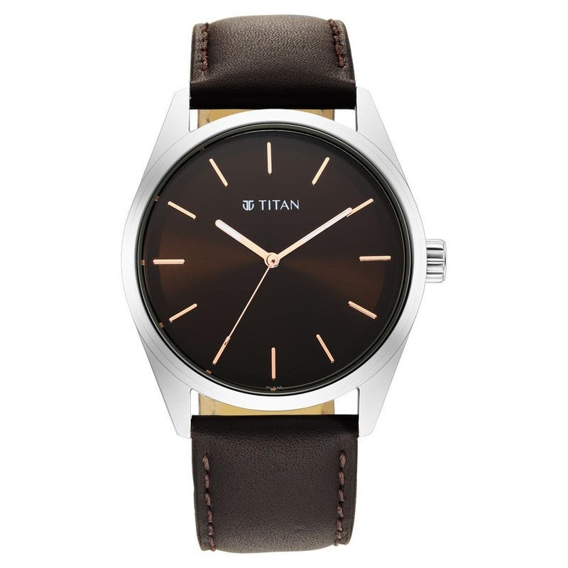 Titan Men Quartz Analog | Deep Blue Textured Dial with Brown Leather Strap | Minimalist Professional Style - 1866SL02 - Image 1