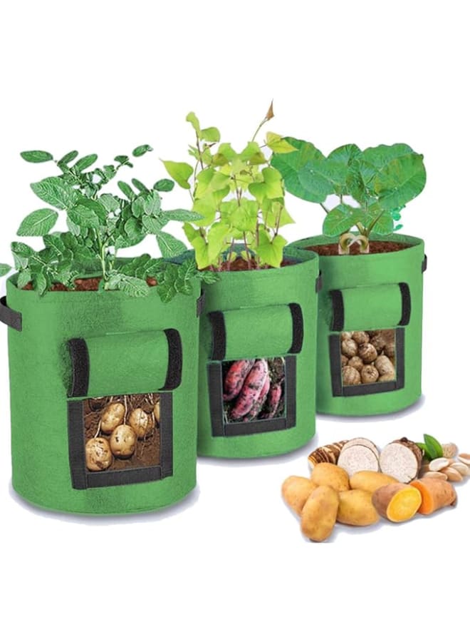 Meridian Plant Bag, Potato Bag, Non-woven Fabric, Plant Bag with Window and Visible Handles, Grow Bag, for Potatoes, Flowers, Plants, Vegetables, 3 Pack (Green) - Image 1