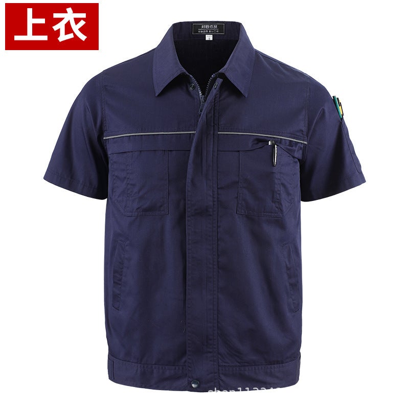 Summer New Multi-Pocket Auto Repair Work Clothes Suit Mens Anti-Wrinkle and Wear-Resistant Electrician Power Factory Workshop Labor Protection Clothing 2012navy bluesummer short-sleeved tops