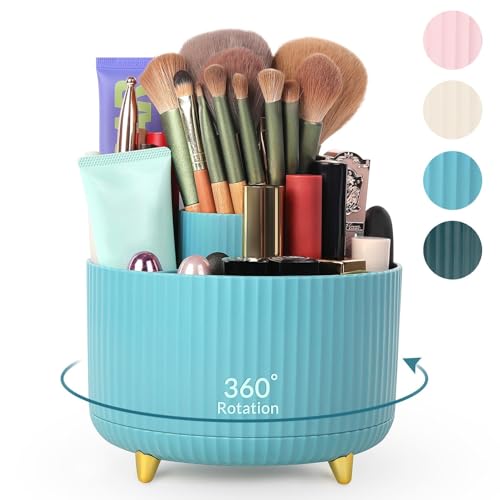 SKYDUE Makeup Organizer Rotating Pencil Pen Holder for Desk DualPurpose Desktop Organizer for Cosmetics Pens Makeup Brush Holder with 5 Slots Pencil Cup for Office Home - Image 1