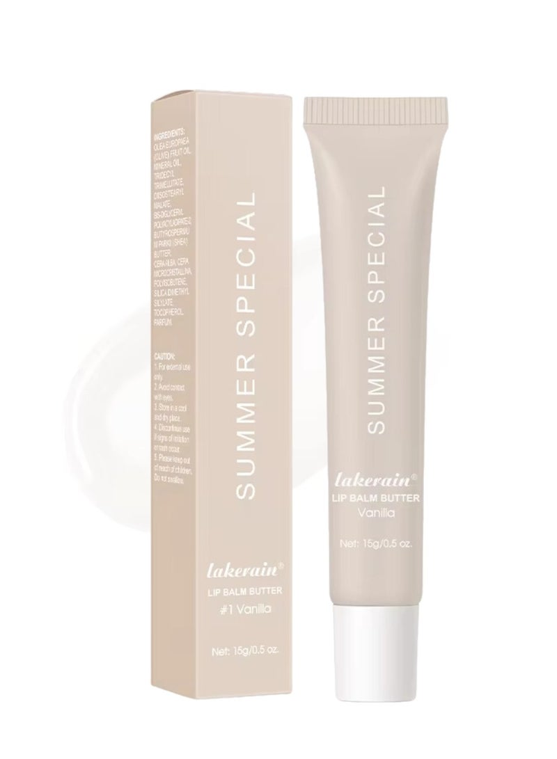 lakerain Summer Special Lip Butter Balm Non Greasy Soothes Dry Lip Care Oil Moisturizing Lightweight Summer Lip Balm for Dark and Dry Lips Hydrating and Nourishing Lip Gloss 15g Vanilla 01 - Image 1