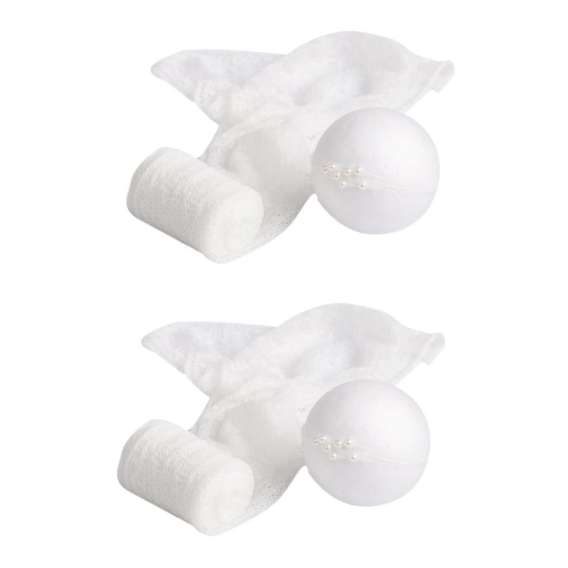 White Mohair Wrap And Headdress Set 2pcs Soft Newborn Photography Props - Image 2