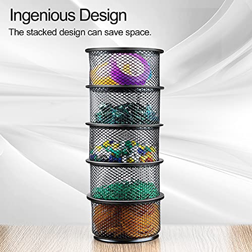 grwanpen®5-Pack Stackable Mesh Desk Organizer Bins - Durable Storage Containers for Paper Clips, Rubber Bands, and Office Supplies, Black - Image 4