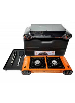 GO2CAMPS Double Burner Butane Camping Stove With Bbq Grill Hotplate/Humburger Tray And Pathoolas With Tools-Multicolour  - Image 1