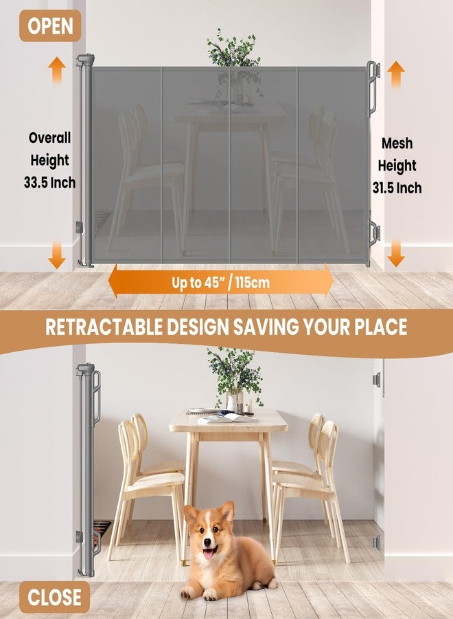 Spaceany Reinforced Retractable Baby Gate or Mesh Dog Gate,Easy to Use for Stairs, Doorways, Hallways, Indoor, Outdoor, Wide Pet Gate 33.5" Tall, Extends to 45" Wide, Gray - Image 2