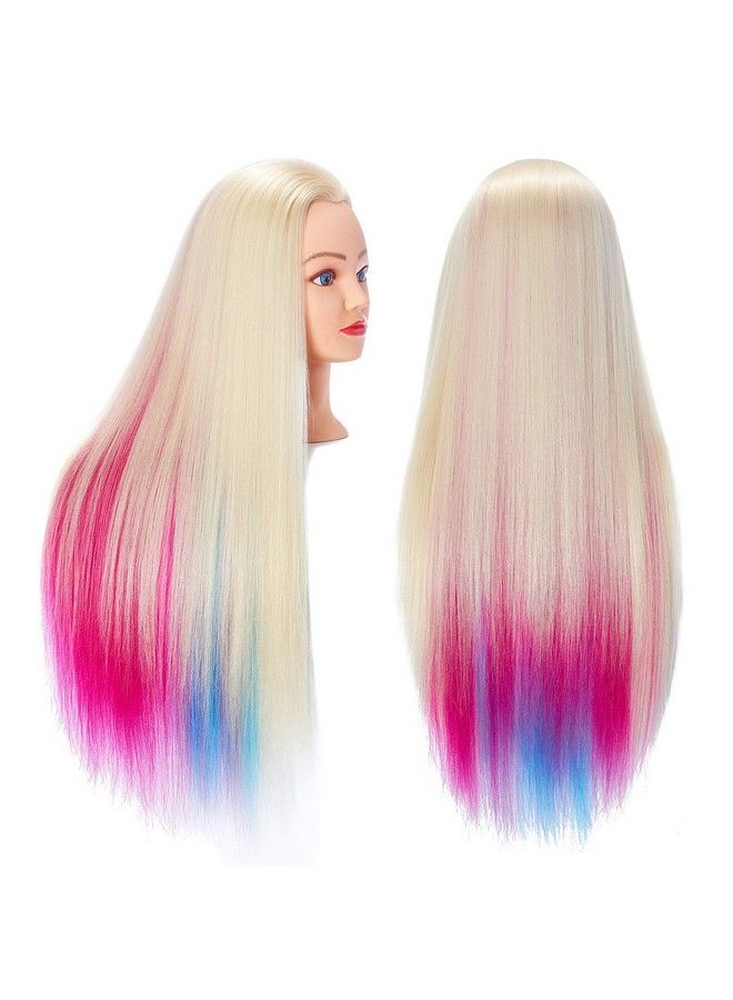 Hairingrid 26"28" Mannequin Head Hair Styling Training Head Manikin Cosmetology Doll Head Synthetic Fiber Hair And Free Clamp Holder (Multicolor) - Image 1
