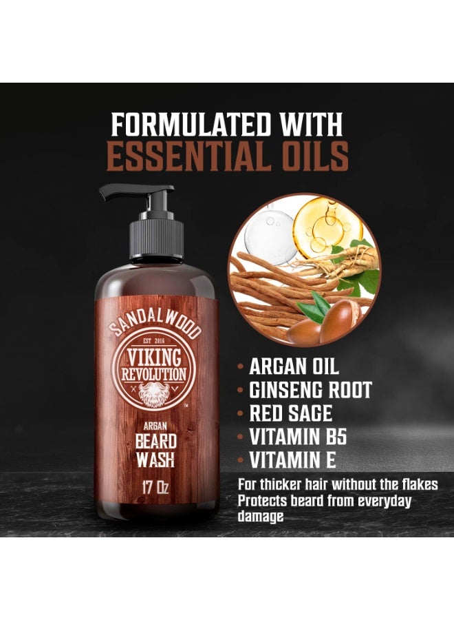Viking Revolution Beard Wash Shampoo w/Argan & Jojoba Oils - Softens & Strengthens - Sandalwood Scent - 17 oz Shampoo - Image 2