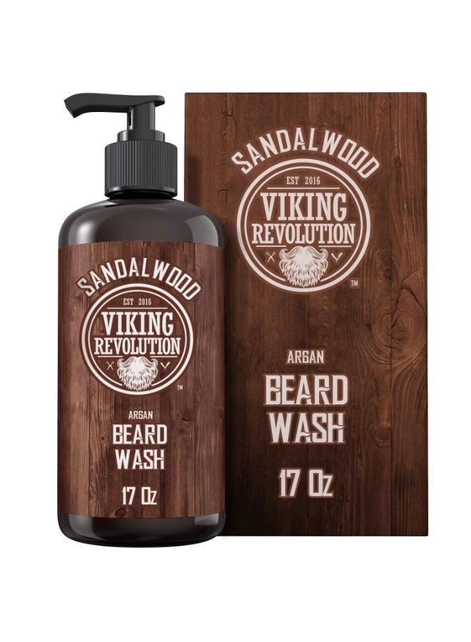 Viking Revolution Beard Wash Shampoo w/Argan & Jojoba Oils - Softens & Strengthens - Sandalwood Scent - 17 oz Shampoo - Image 1