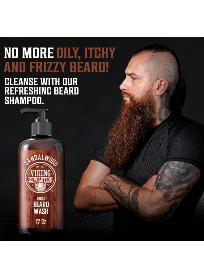 Viking Revolution Beard Wash Shampoo w/Argan & Jojoba Oils - Softens & Strengthens - Sandalwood Scent - 17 oz Shampoo - Image 4