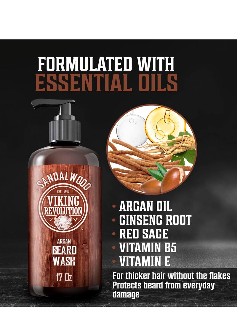 Viking Revolution Viking Revolution Beard Wash Shampoo w/Argan & Jojoba Oils - Softens & Strengthens - Sandalwood Scent - Beard Shampoo w/Beard Oil (17 oz Shampoo)  - Image 3