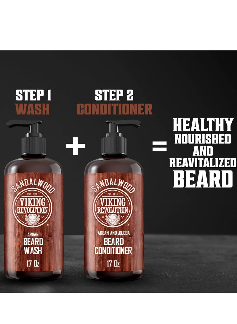 Viking Revolution Viking Revolution Beard Wash Shampoo w/Argan & Jojoba Oils - Softens & Strengthens - Sandalwood Scent - Beard Shampoo w/Beard Oil (17 oz Shampoo)  - Image 4
