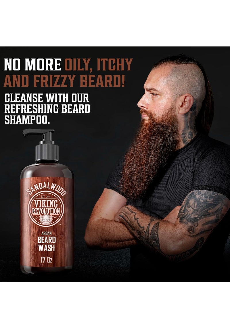 Viking Revolution Viking Revolution Beard Wash Shampoo w/Argan & Jojoba Oils - Softens & Strengthens - Sandalwood Scent - Beard Shampoo w/Beard Oil (17 oz Shampoo)  - Image 2