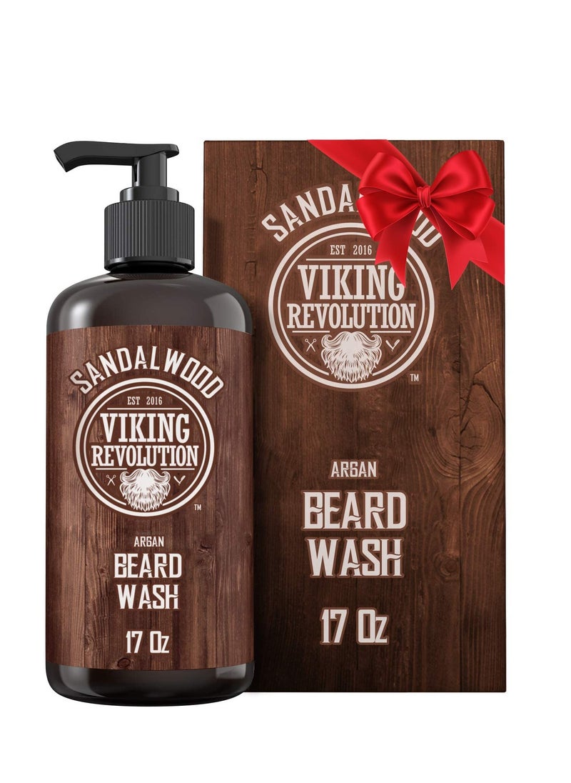 Viking Revolution Viking Revolution Beard Wash Shampoo w/Argan & Jojoba Oils - Softens & Strengthens - Sandalwood Scent - Beard Shampoo w/Beard Oil (17 oz Shampoo)  - Image 1
