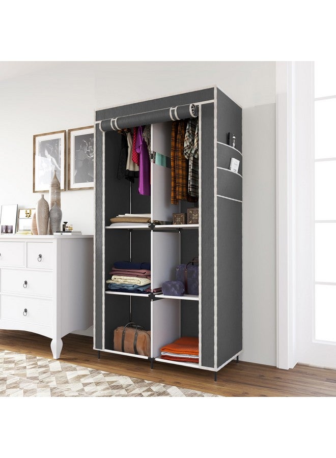 GTC® 3+3 Layer Collapsible Wardrobe for Clothes with Side Pocket 7800-3 (84CM x 42.5CM x 166CM, Grey) Storage Unit - Image 1