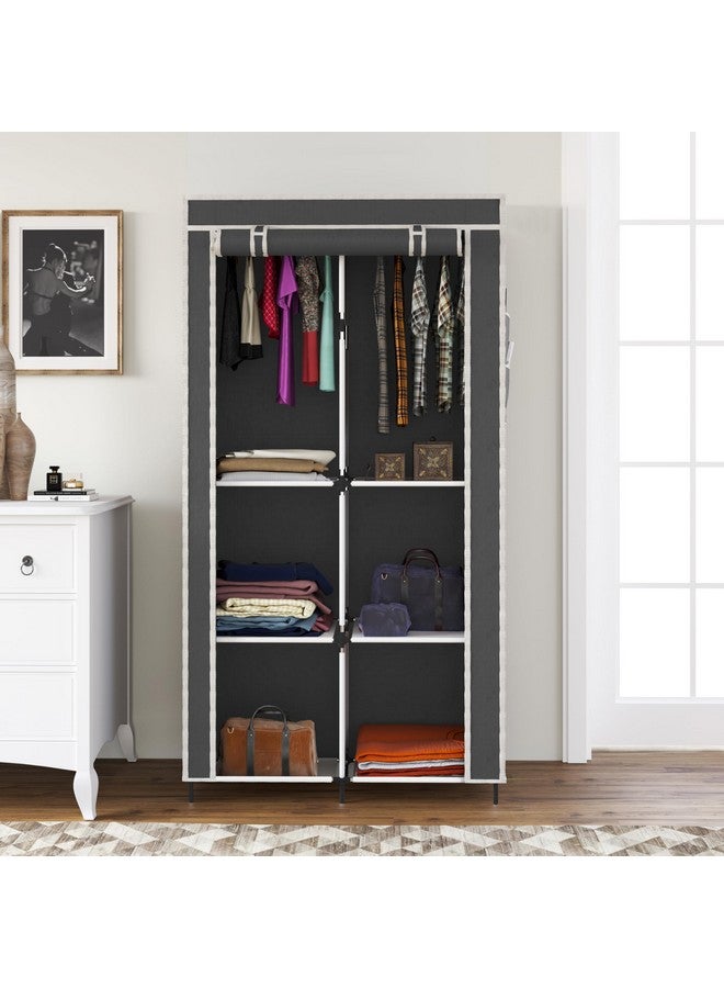 GTC® 3+3 Layer Collapsible Wardrobe for Clothes with Side Pocket 7800-3 (84CM x 42.5CM x 166CM, Grey) Storage Unit - Image 2