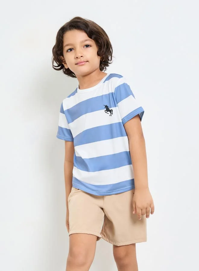 Styli Boys Striped T-Shirt and Solid pull On Shorts Set