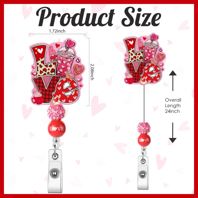 AFRITEE Valentine's Day Love Nurse Badge Reel - Pink ID Badge Holder Holiday Gifts for Women, Acrylic Glitter Gnome Drinks Name Badge Reel with Alligator Clip Valentines Gift for Hospital Nurses - Image 2