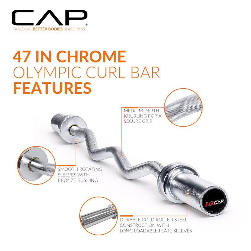 CAP Barbell 47-Inch Olympic Curl Bar - Chrome | Curl Barbell for Bicep and Tricep Workouts, Strength Training, and Weightlifting - Image 3