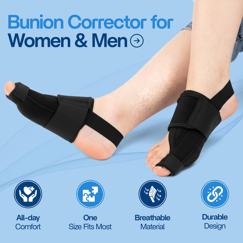 benoo Bunion Corrector for Women & Men (2 Pack) Hammer Toe Straightener, Bunion Relief, Big Toe Separator, Adjustable Day & Night Support, Comfortable, One Size Fits All - Image 2