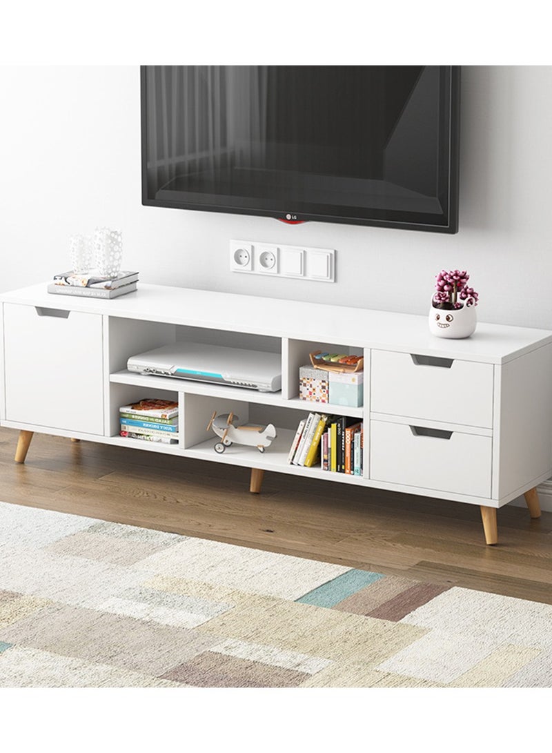  CityRiya-Long طاولة تلفزيون، حامل تلفزيون، خزانة تلفزيون بيضاء، خزانة تلفزيون 140 سم مع تخزين وأدراج، طاولة تلفزيون أثاث غرفة المعيشة، حامل تلفزيون، رفوف تخزين وسائط حديثة - Image 3