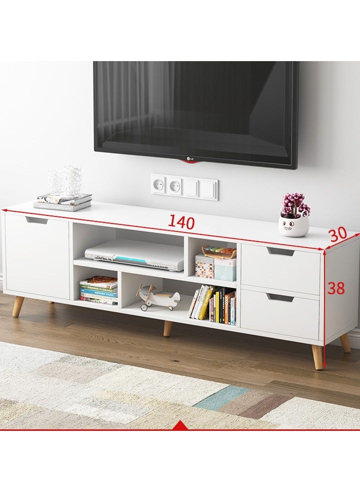  CityRiya-Long طاولة تلفزيون، حامل تلفزيون، خزانة تلفزيون بيضاء، خزانة تلفزيون 140 سم مع تخزين وأدراج، طاولة تلفزيون أثاث غرفة المعيشة، حامل تلفزيون، رفوف تخزين وسائط حديثة - Image 4