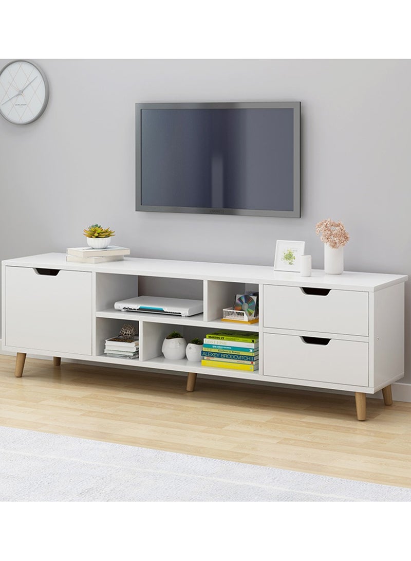  CityRiya-Long طاولة تلفزيون، حامل تلفزيون، خزانة تلفزيون بيضاء، خزانة تلفزيون 140 سم مع تخزين وأدراج، طاولة تلفزيون أثاث غرفة المعيشة، حامل تلفزيون، رفوف تخزين وسائط حديثة - Image 5