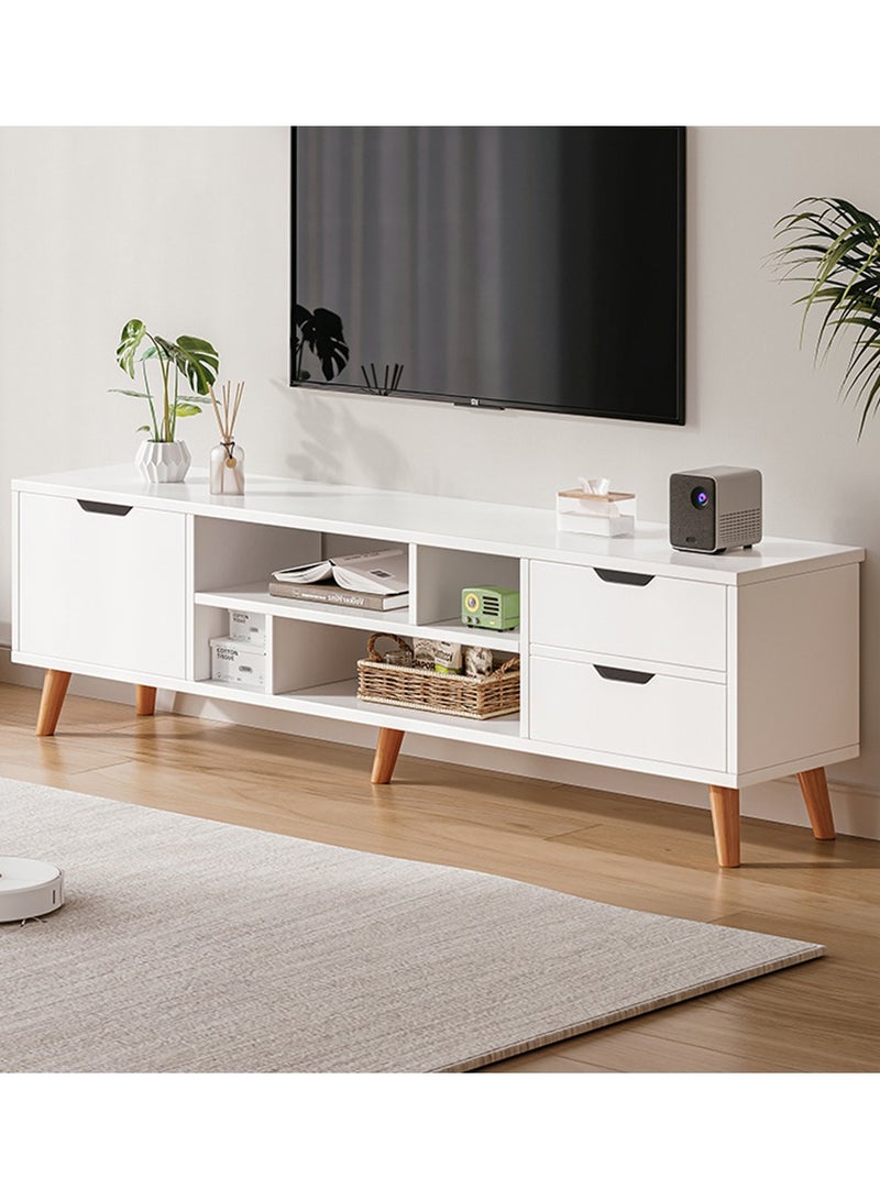 CityRiya-Long طاولة تلفزيون، حامل تلفزيون، خزانة تلفزيون بيضاء، خزانة تلفزيون 140 سم مع تخزين وأدراج، طاولة تلفزيون أثاث غرفة المعيشة، حامل تلفزيون، رفوف تخزين وسائط حديثة - Image 2