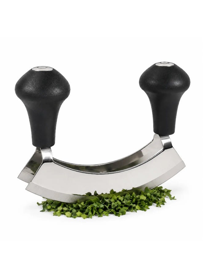 Danny Home Stainless Steel Double Herb Mincer Knife, 13.5 cm Herb Chopper with Dual Blades and Ergonomic Handles, Manual Vegetable, Garlic and Herb Cutter for Kitchen Food Preparation - Image 1