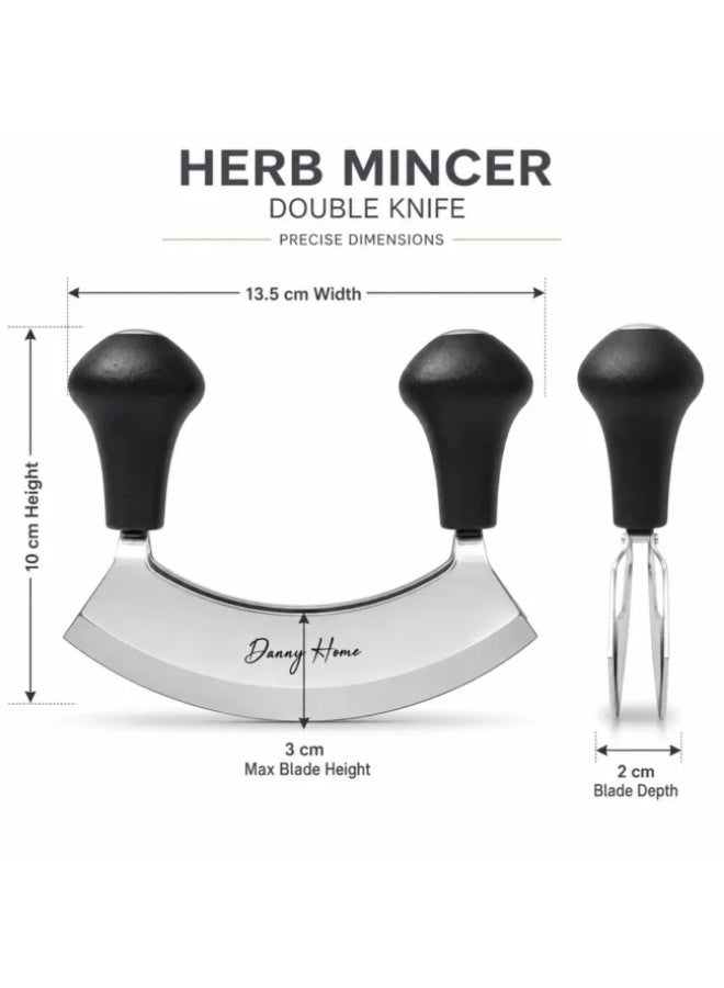 Danny Home Stainless Steel Double Herb Mincer Knife, 13.5 cm Herb Chopper with Dual Blades and Ergonomic Handles, Manual Vegetable, Garlic and Herb Cutter for Kitchen Food Preparation - Image 2
