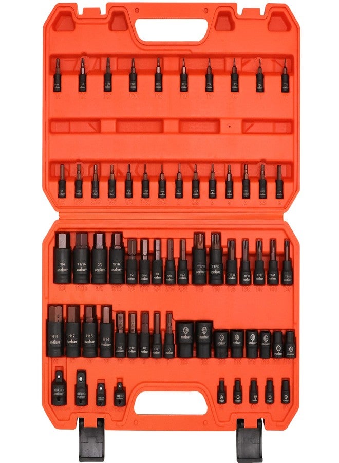 HORUSDY 66-Piece Allen Socket Set - Torx Bit Socket and Female External Socket Set, S2 Steel Socket SAE and MM - Star Star Bits (T8- T70) and Female E-Torx Sockets (E4-E24) | 4 Impact Socket Adapter - Image 1