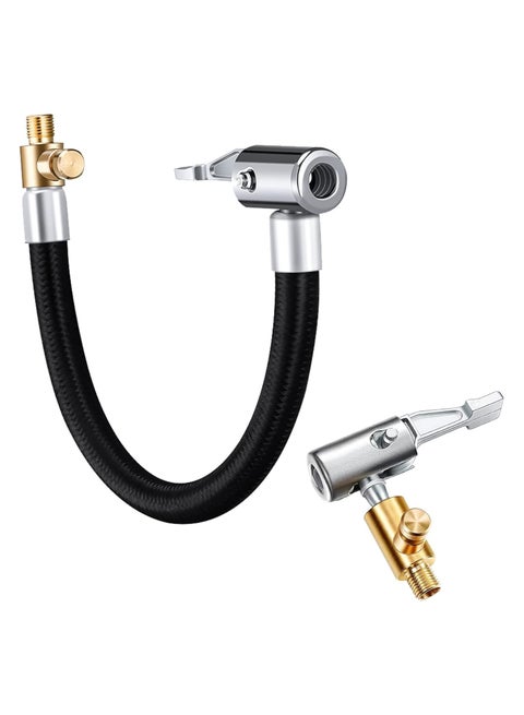 60cm Car Tire Air Inflator Hose Adapter, with 1pc Portable Inflatable Pump Connector, Locking Air Chuck Quick Connect and Release, for Car Bike Motorcycle