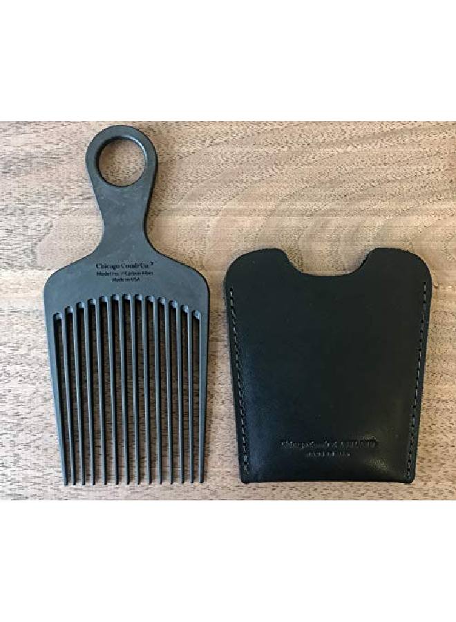 Chicago Comb No. 7 Carbon Fiber + Horween Dublin Black Leather Sheath Made In Usa Detangling Pick & Lift Comb Men & Women Long Curly & Thick Hair Big Beards & Afros Antistatic 6" (15 Cm) Long - Image 3