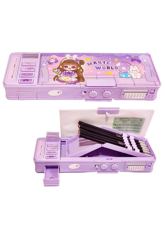 فنبلاست صندوق أقلام بلاستيكي متعدد الوظائف من FunBlast للأطفال، صندوق أقلام Magic World للبنات، صندوق أقلام مغناطيسي للأولاد، صندوق أقلام منبثق، هدايا إرجاع للبنات، متعدد الألوان - Image 1