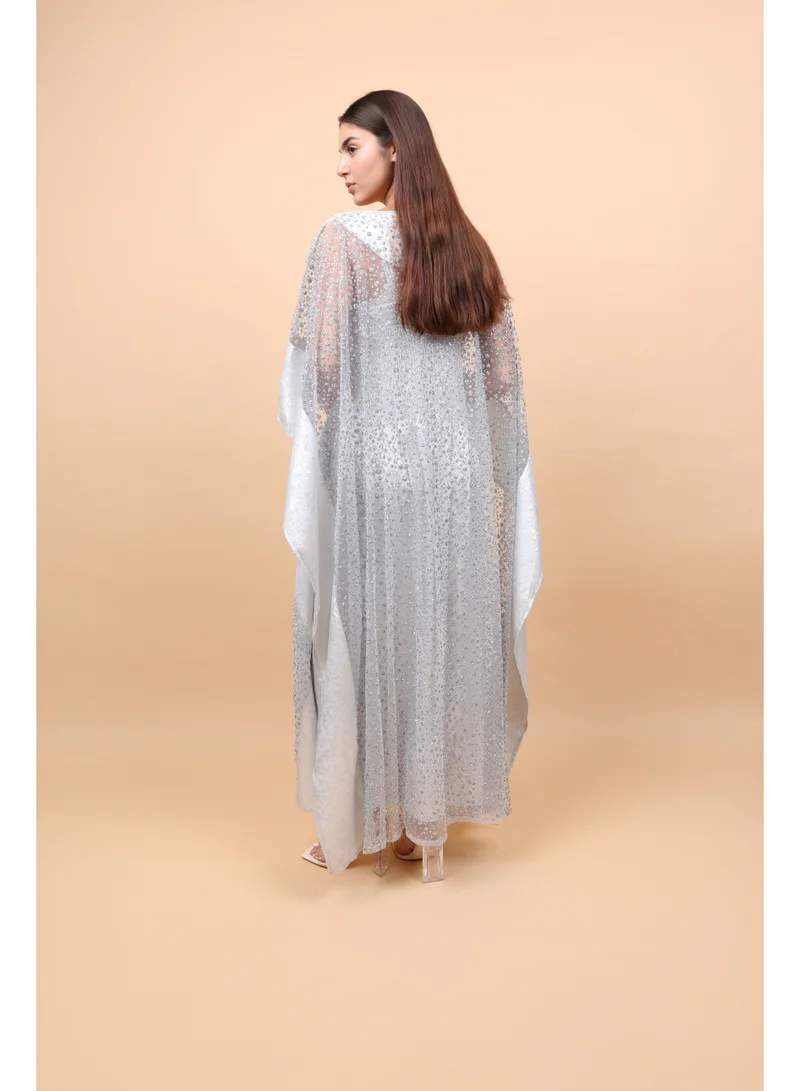 IKKXA  Luxury Layered Silver Beads Jalabiya  | Best Price UAE