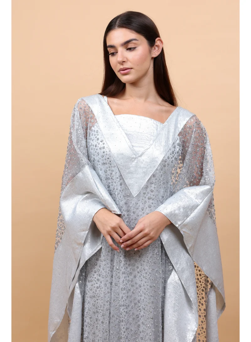 IKKXA  Luxury Layered Silver Beads Jalabiya  | Best Price UAE