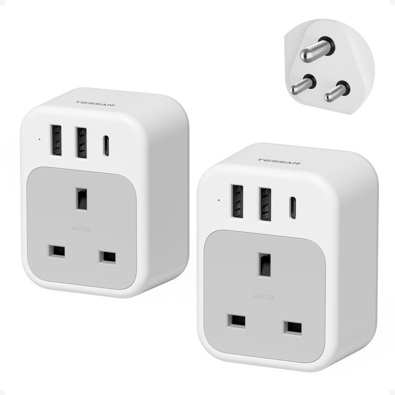 TESSAN UK to India Plug Adapter, Type D India Travel Adapter with USB C - Image 1
