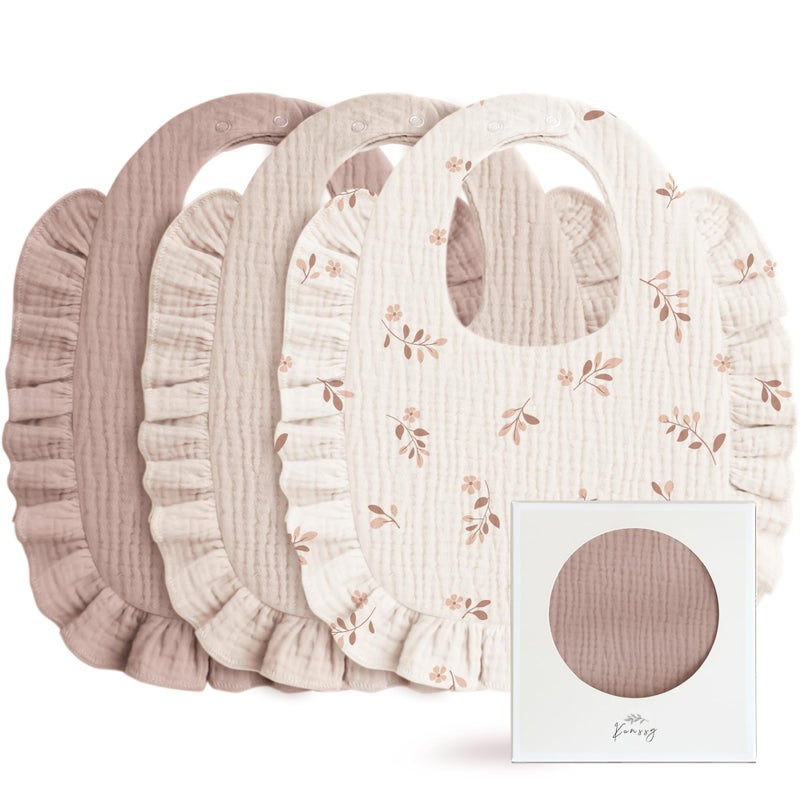 Konssy Muslin Baby Bibs for Girls Soft 100 Cotton Drool Bibs Ruffle Trim for Newborns Toddlers 036 Months 3Pack - Image 2