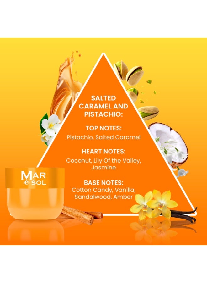Mar.e.SOL Salted Caramel & Pistachio Gift Set – Body Mist 90ml + Body Scrub 100g + Body Butter 75ml | Sweet & Long-Lasting Women’s Fragrance | Hydrating Body Care Gift Set for Women - Image 3