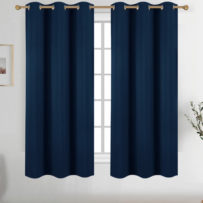 NAVY BLUE GROMMET BLACKOUT CURTAINS FOR BEDROOM THERMAL INSULATED ROOM DARKENING CURTAINS DRAPES 42 X 72 INCH 2 PANELS
